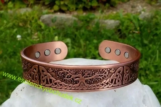 Náramek - měděný s gravírovaným keltským stromem života s magnety
